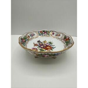 Antique Carl Thieme Dresden Germany Reticulated Footed Bowl Floral 6.5”
